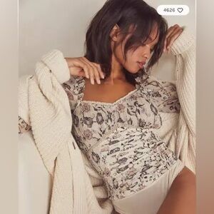 Free People Brunch Date Romantic Floral Bodysuit Top size M